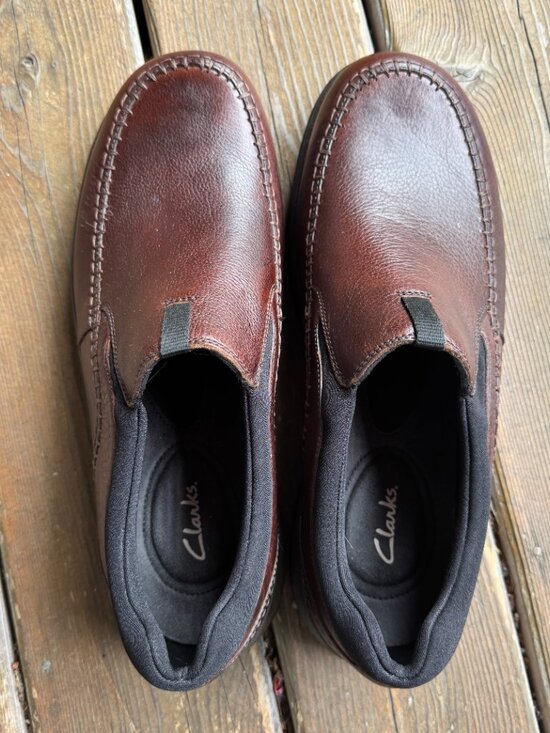 NEW Clarks Brown Leather Portland 2 Easy Slip On Comfy Loafers in Men\'s 11.5W